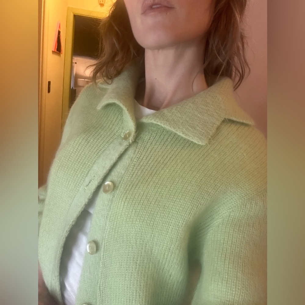 Vintage Green Angora Wool Cardigan